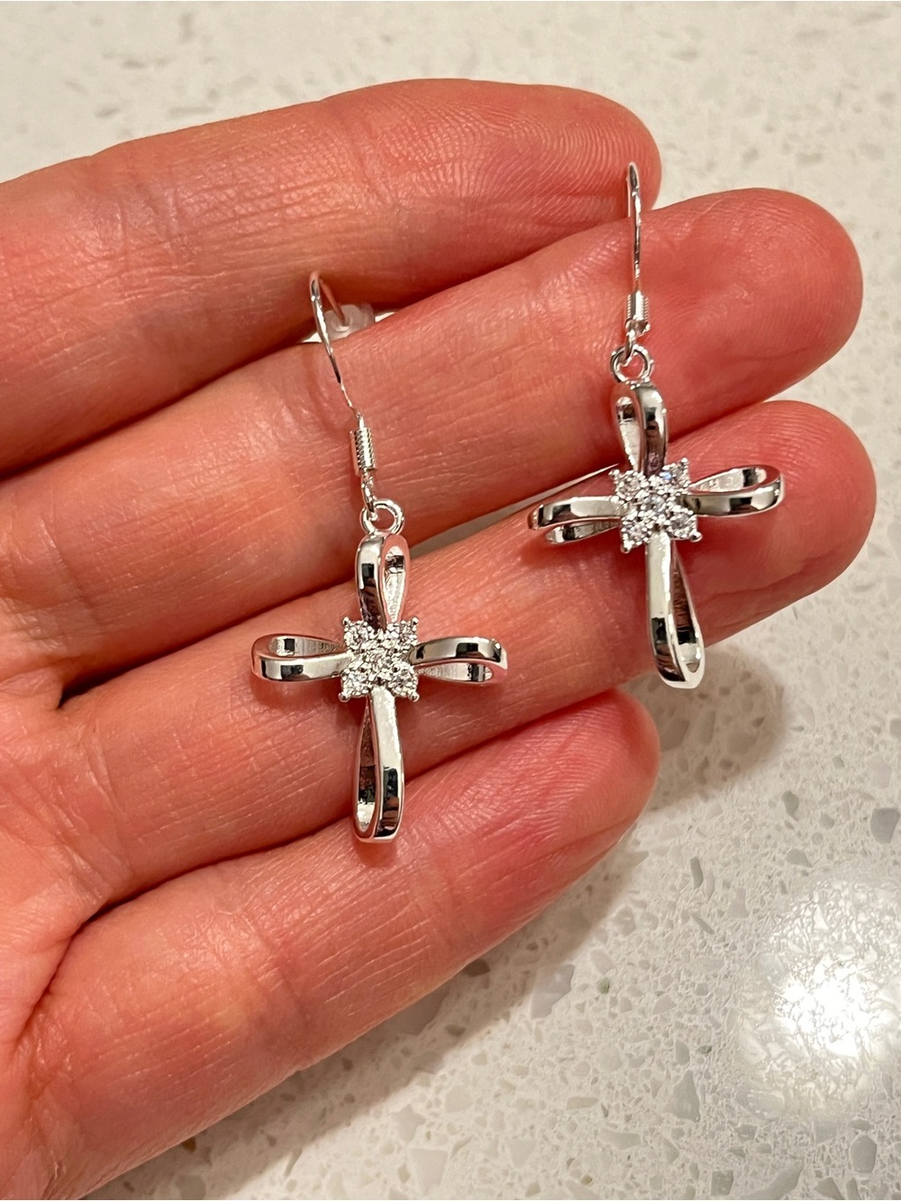 925 Sterling Silver Plated Cross Zirconia Earrings